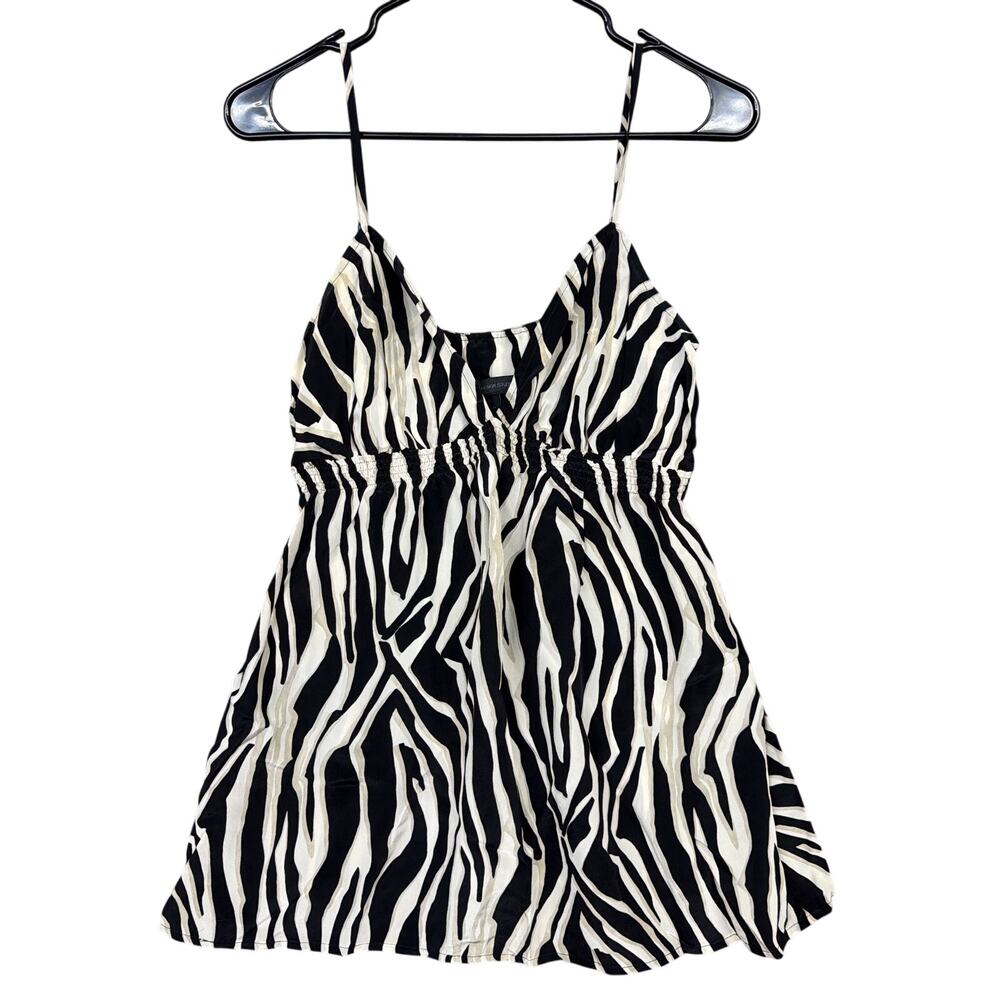 Express Womens Blouse Black Cream Zebra Print V Neck Spaghetti Tank 100% Silk S
